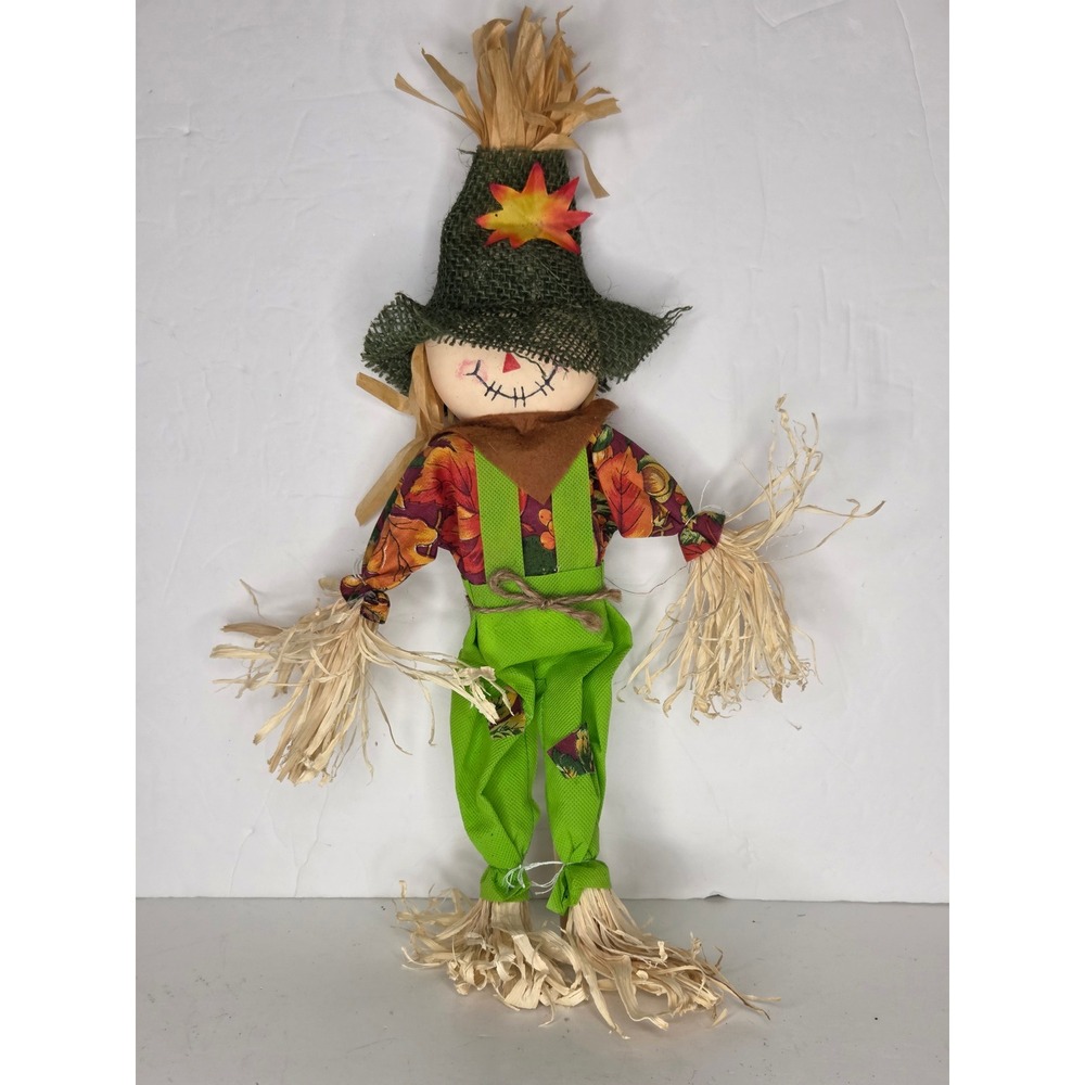 Harvest Scarecrow Shelf Sitter Garden Stake Fall Decor Green Overalls